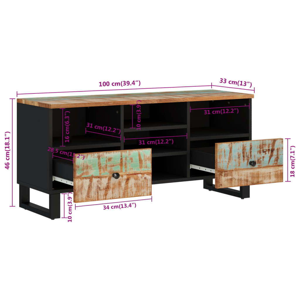 Έπιπλο Τηλεόρασης 100x33x46εκ. Μασίφ Ανακυκλ. Ξύλο & Επεξ. Ξύλο 11