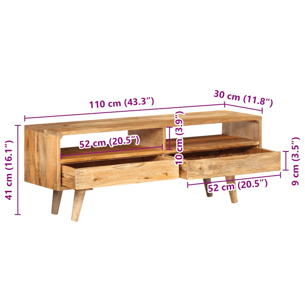 Έπιπλο Τηλεόρασης 110x30x41 εκ. από Μασίφ Ξύλο Μάνγκο 10
