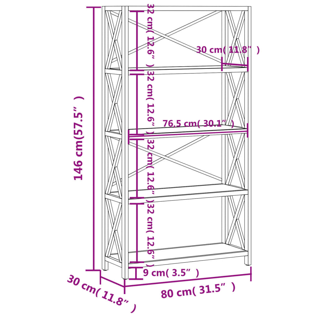 Ραφιέρα 5 Επιπέδων 80 x 30 x 146 εκ. από Μασίφ Ξύλο Δρυός 6
