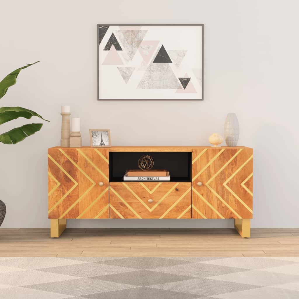 Έπιπλο Τηλεόρασης Καφέ/Μαύρο 105x33,5x46 εκ. Μασίφ Ξύλο Μάνγκο 1