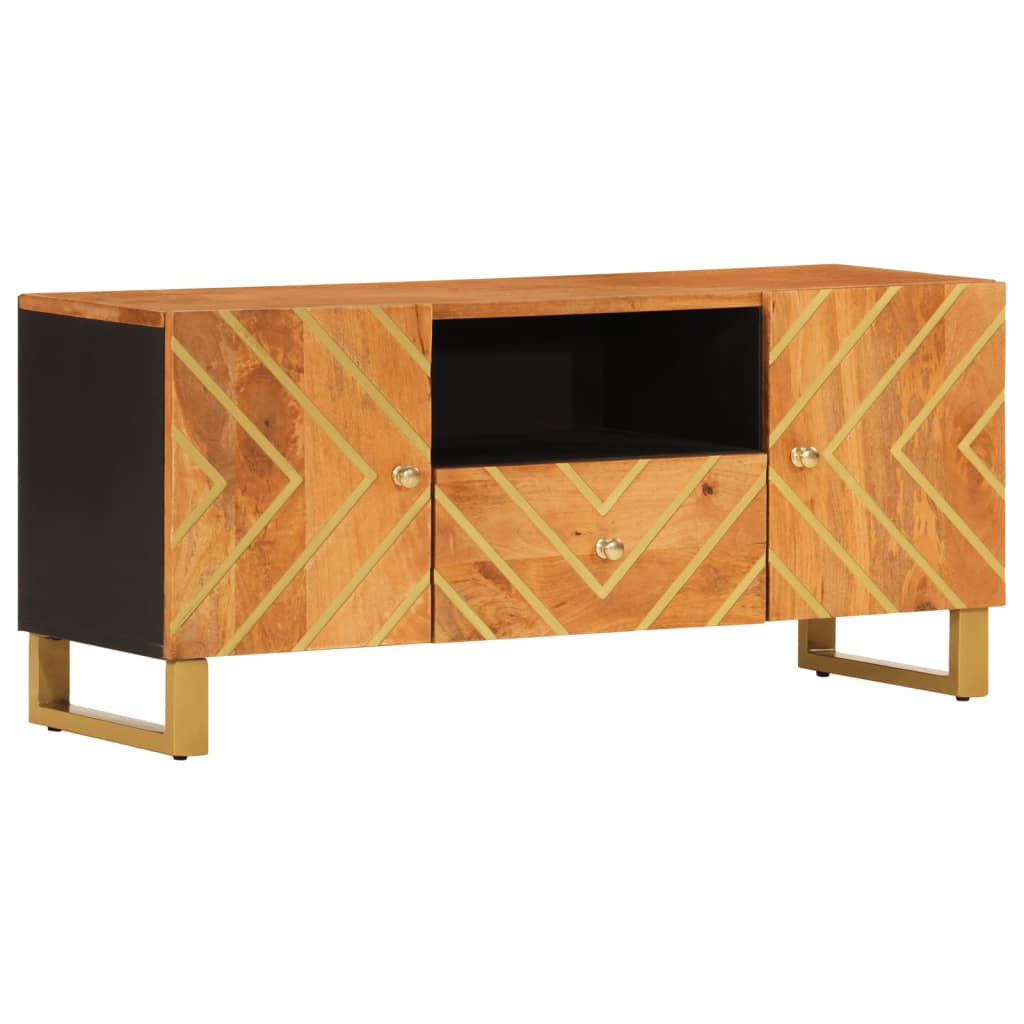 Έπιπλο Τηλεόρασης Καφέ/Μαύρο 105x33,5x46 εκ. Μασίφ Ξύλο Μάνγκο 2