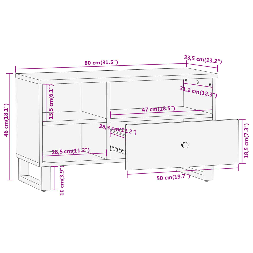 Έπιπλο Τηλεόρασης Καφέ/Μαύρο 80x33,5x46 εκ. Μασίφ Ξύλο Μάνγκο 12