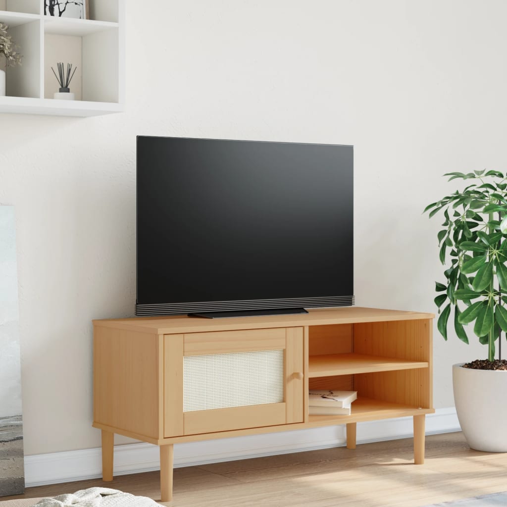 Έπιπλο Τηλεόρασης SENJA Καφέ / Ρατάν 106x40x49 εκ. Μασίφ Πεύκο 1