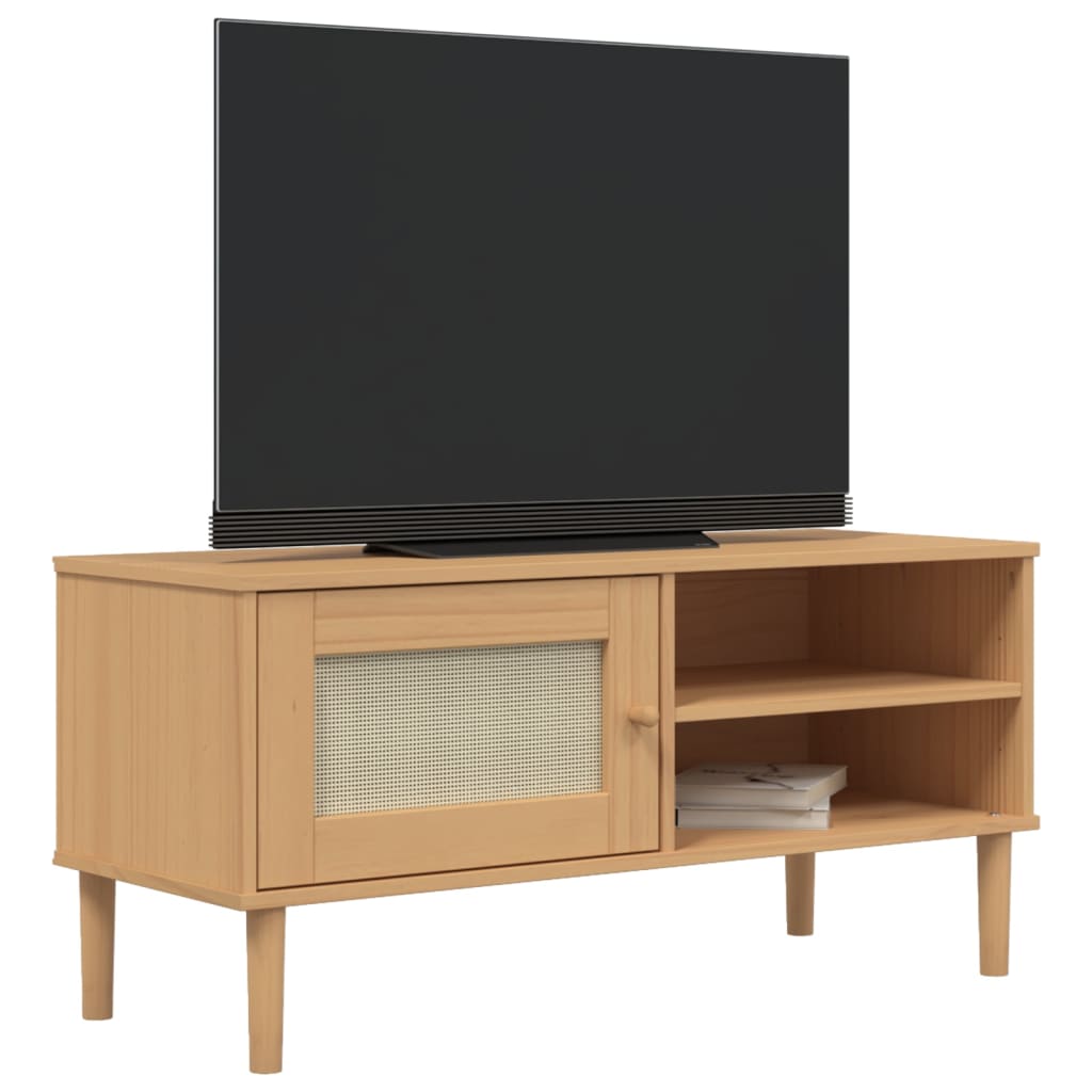Έπιπλο Τηλεόρασης SENJA Καφέ / Ρατάν 106x40x49 εκ. Μασίφ Πεύκο 3