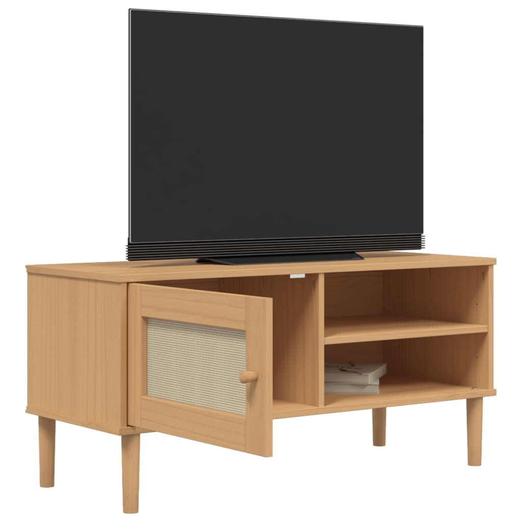 Έπιπλο Τηλεόρασης SENJA Καφέ / Ρατάν 106x40x49 εκ. Μασίφ Πεύκο 4