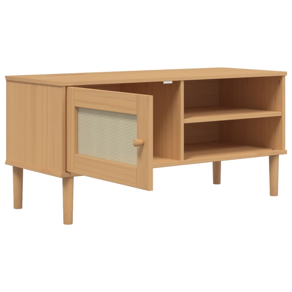 Έπιπλο Τηλεόρασης SENJA Καφέ / Ρατάν 106x40x49 εκ. Μασίφ Πεύκο 6