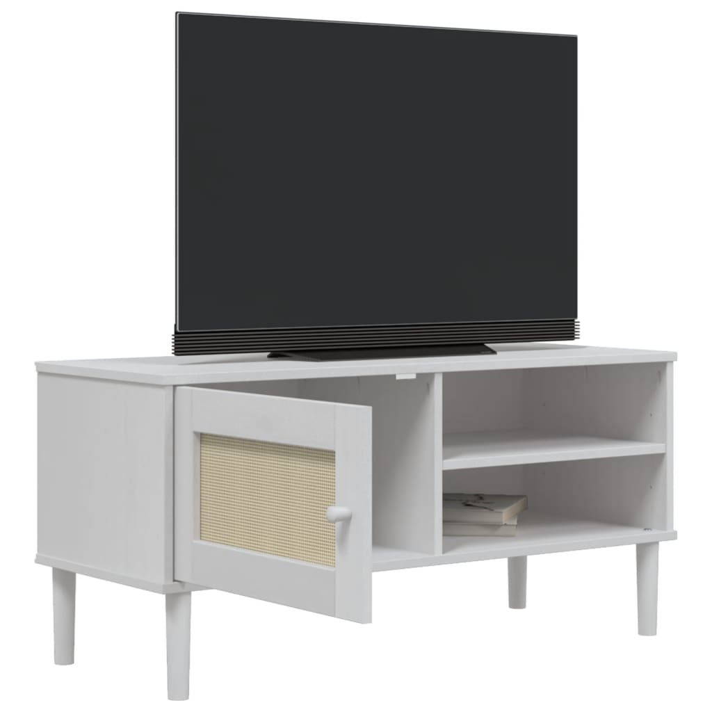 Έπιπλο Τηλεόρασης SENJA Λευκό / Ρατάν 106x40x49 εκ. Μασίφ Πεύκο 4