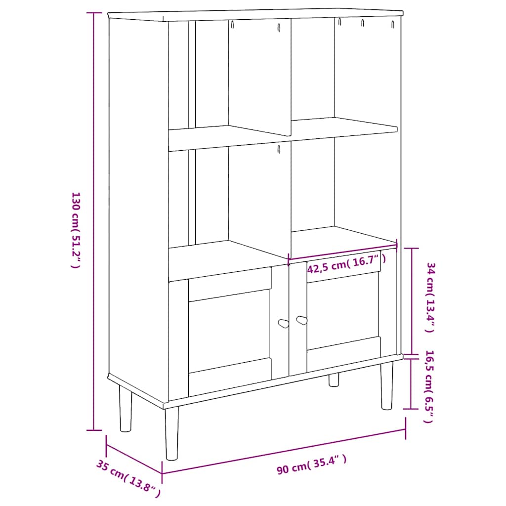 Βιβλιοθήκη SENJA Λευκή/Όψη Ρατάν 90x35x130 εκ Μασίφ Ξύλο Πεύκου 10