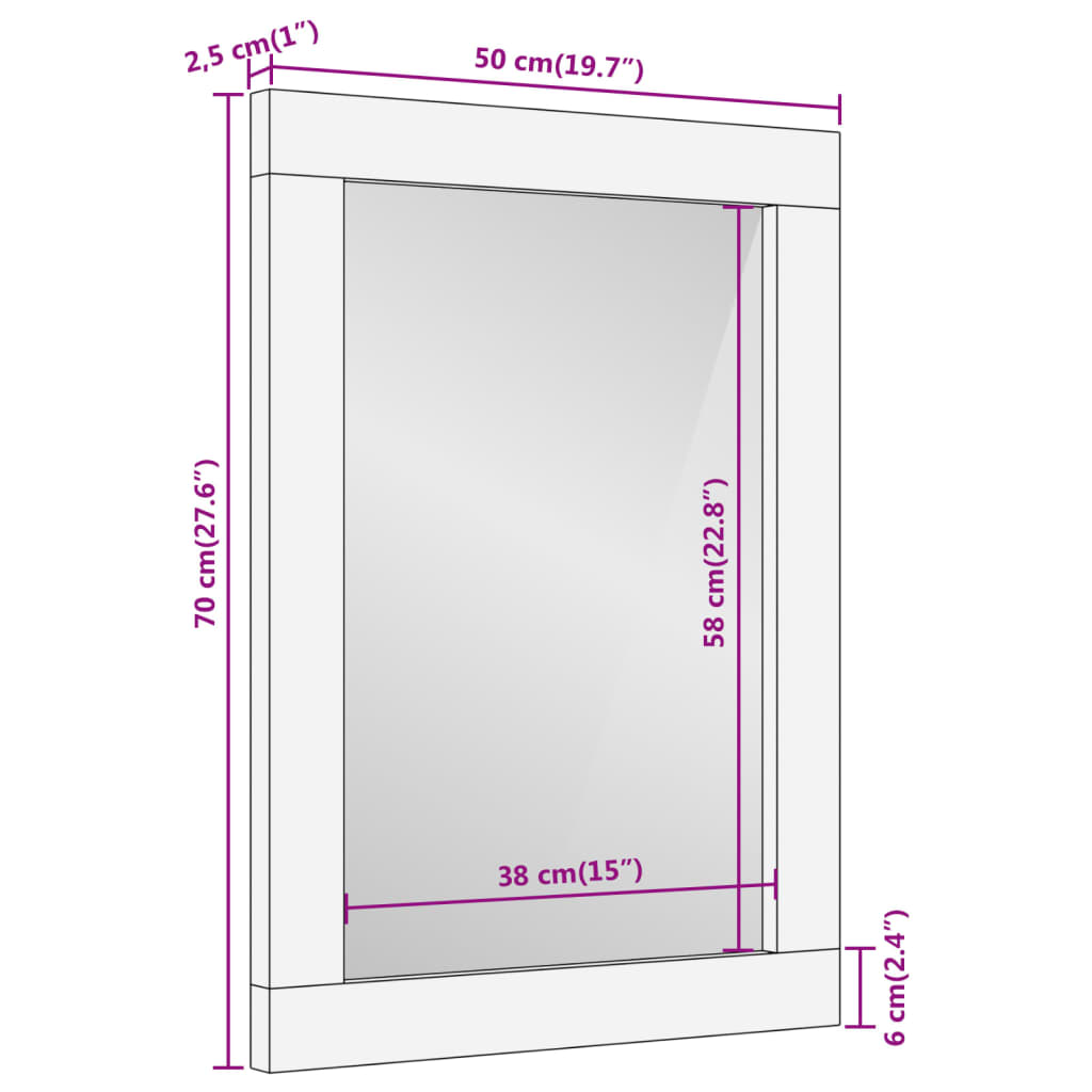Καθρέφτης Μπάνιου 50x70x2,5 εκ. από Μασίφ Ξύλο Μάνγκο/Γυαλί 9