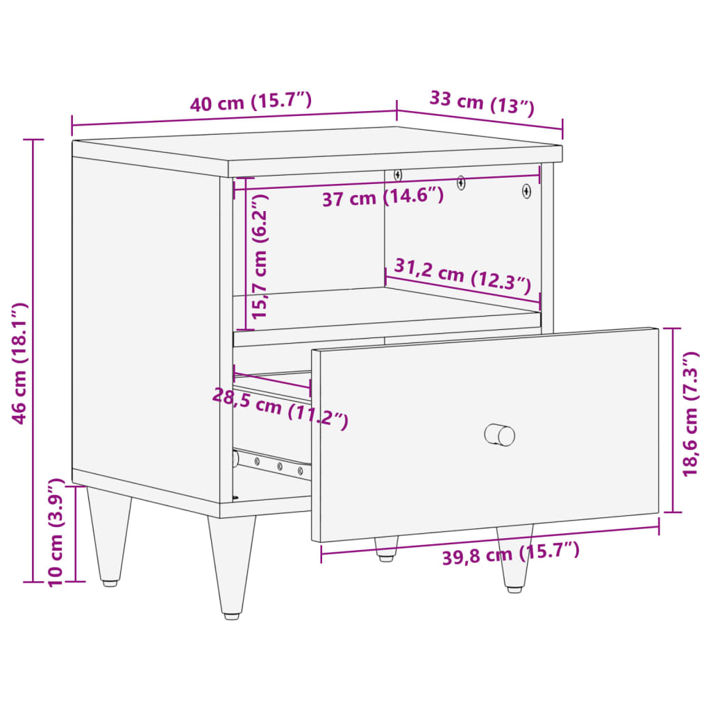 Κομοδίνα 2 τεμ. 40 x 33 x 46 εκ. από Μασίφ Ξύλο Μάνγκο 12