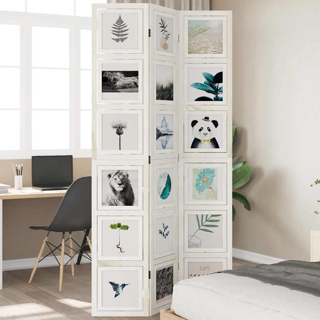 Διαχωριστικό Χώρου με 3 Πάνελ Λευκό από Μασίφ Ξύλο Παυλώνιας 1