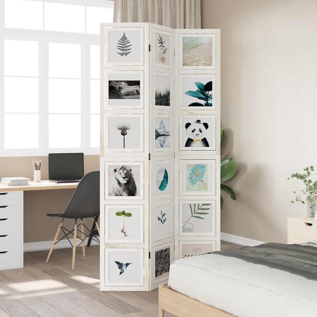 Διαχωριστικό Χώρου με 3 Πάνελ Λευκό από Μασίφ Ξύλο Παυλώνιας 3