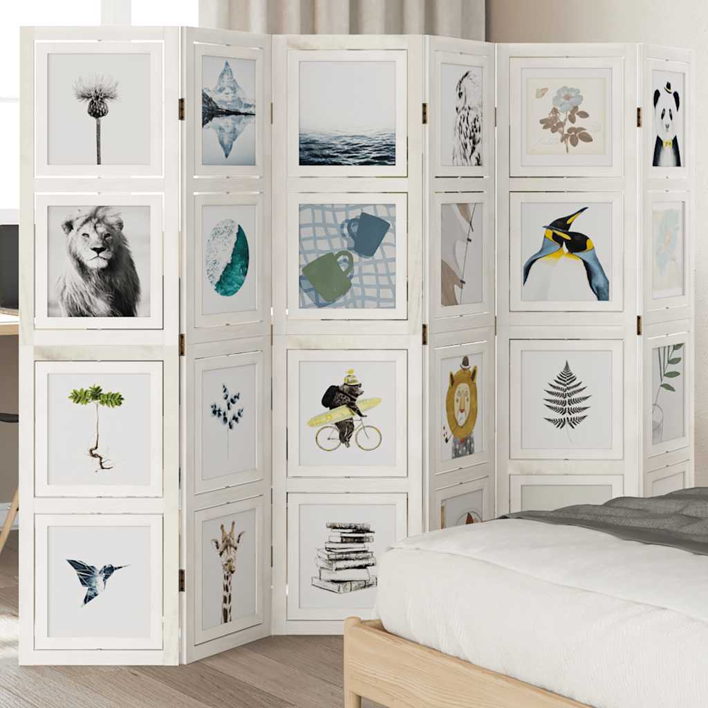 Διαχωριστικό Χώρου με 6 Πάνελ Λευκό από Μασίφ Ξύλο Παυλώνιας 1