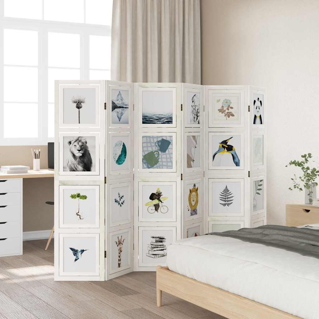 Διαχωριστικό Χώρου με 6 Πάνελ Λευκό από Μασίφ Ξύλο Παυλώνιας 3