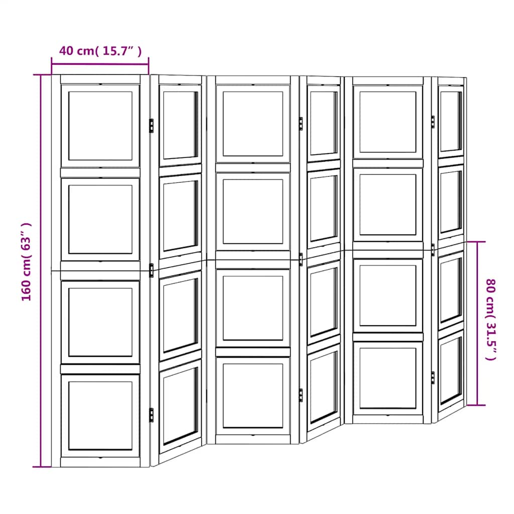 Διαχωριστικό Χώρου με 6 Πάνελ Λευκό από Μασίφ Ξύλο Παυλώνιας 9