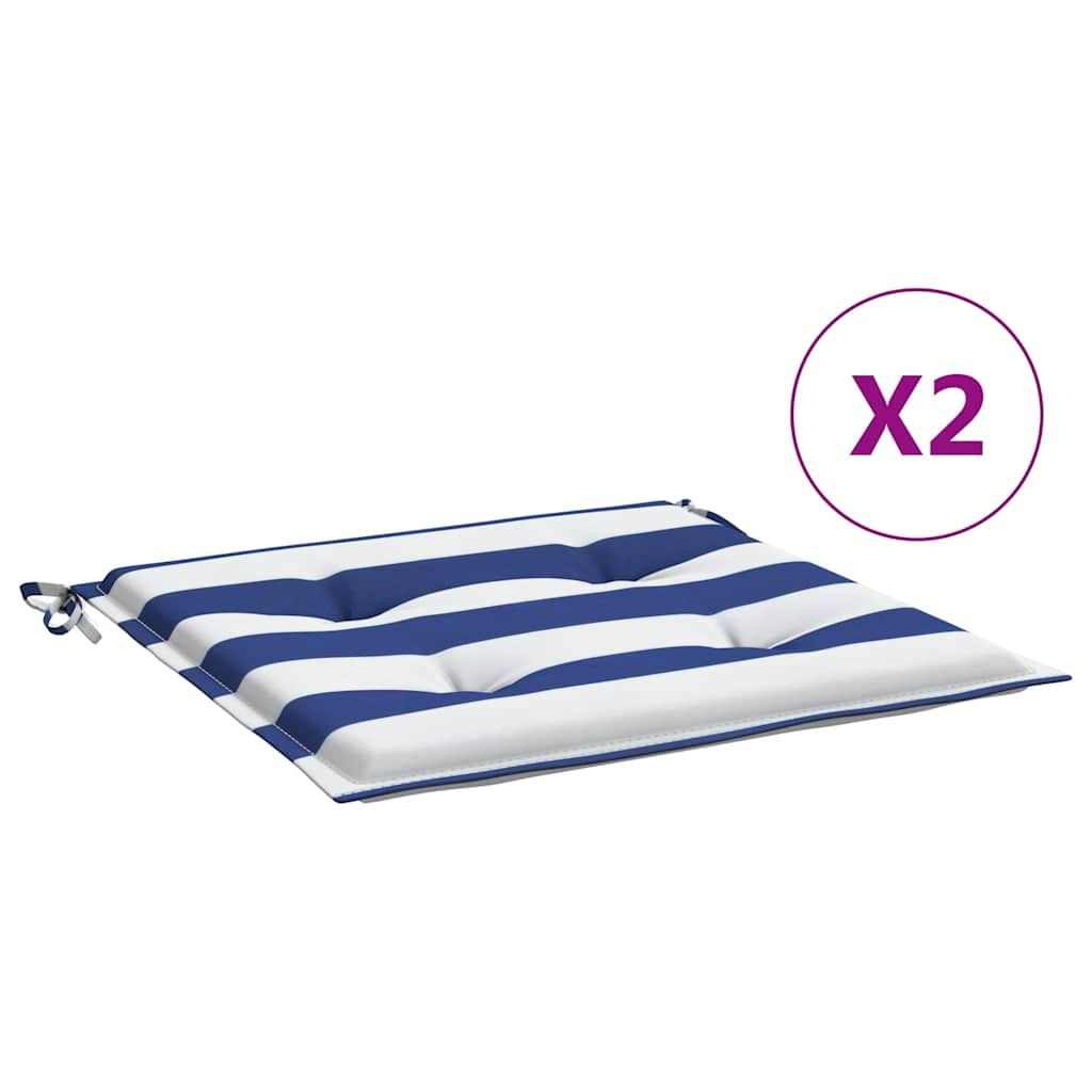 Μαξιλάρια Καρέκλας 2 τεμ. Μπλε/Λευκό Ριγέ 50x50x3 εκ Υφασμάτινα 2