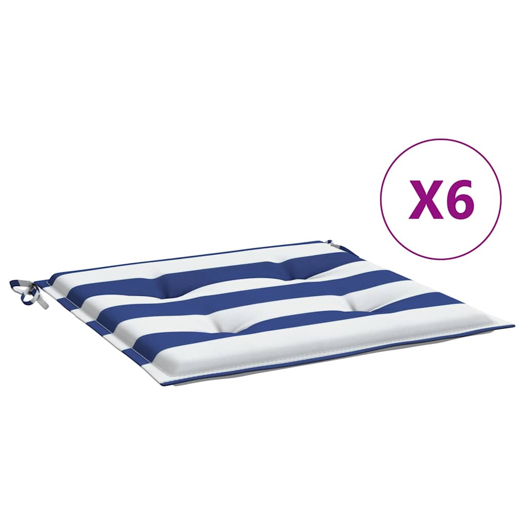 Μαξιλάρια Καρέκλας 6 τεμ. Μπλε/Λευκό Ριγέ 50x50x3 εκ Υφασμάτινα 2