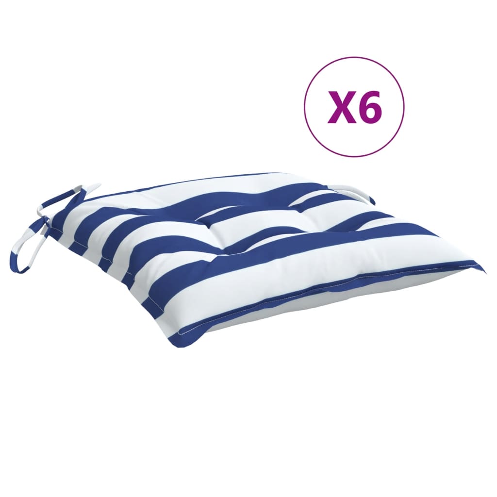 Μαξιλάρια Καρέκλας 6 τεμ. Μπλε/Λευκό Ριγέ 50x50x7εκ. Υφασμάτινα 2