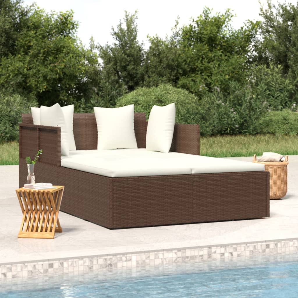 Ξαπλώστρα με Μαξιλάρια Καφέ 182 x 118 x 63 εκ. Συνθετικό Ρατάν 1