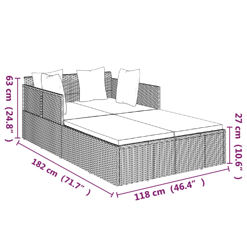 Ξαπλώστρα με Μαξιλάρια Καφέ 182 x 118 x 63 εκ. Συνθετικό Ρατάν 8