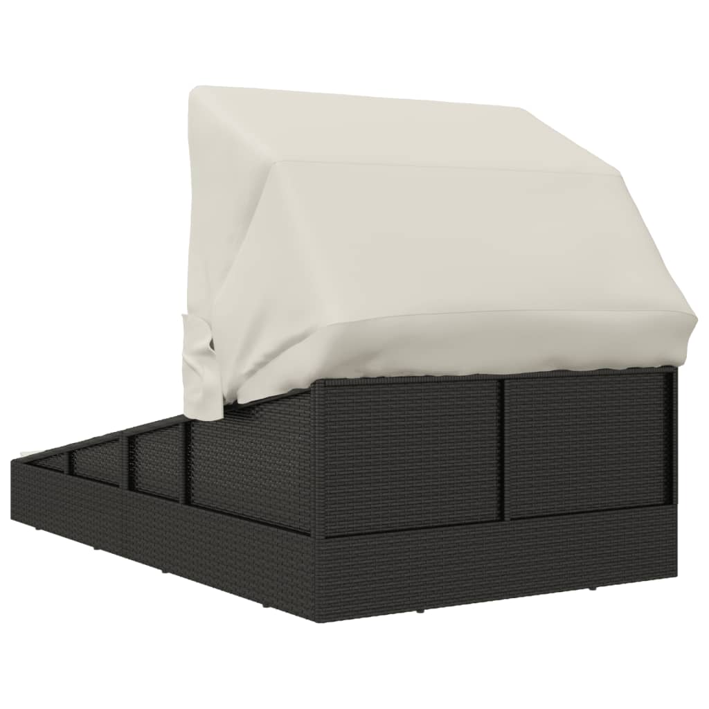 Ξαπλώστρα με Πτυσσόμενη Οροφή Μαύρη 200x114x128 εκ. Συνθ. Ρατάν 5