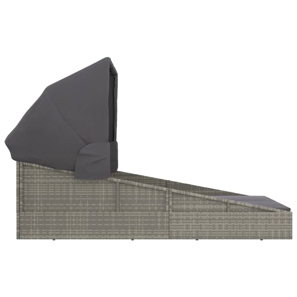 Ξαπλώστρα με Πτυσσόμενη Οροφή Γκρι 200x114x128 εκ. Συνθ. Ρατάν 4