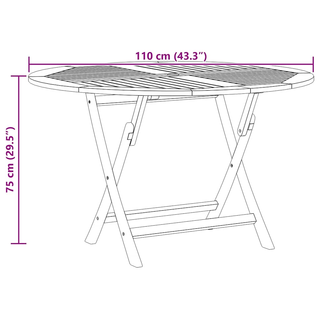 Τραπέζι Κήπου Πτυσσόμενο Ø 110 x 75 εκ. Μασίφ Ξύλο Teak 8