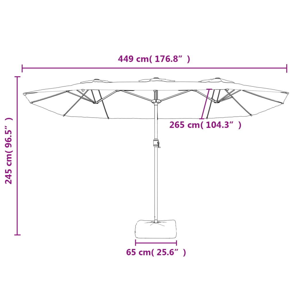Ομπρέλα Κήπου με Διπλή Κορυφή και LED Ανθρακί 449 x 245 εκ. 10