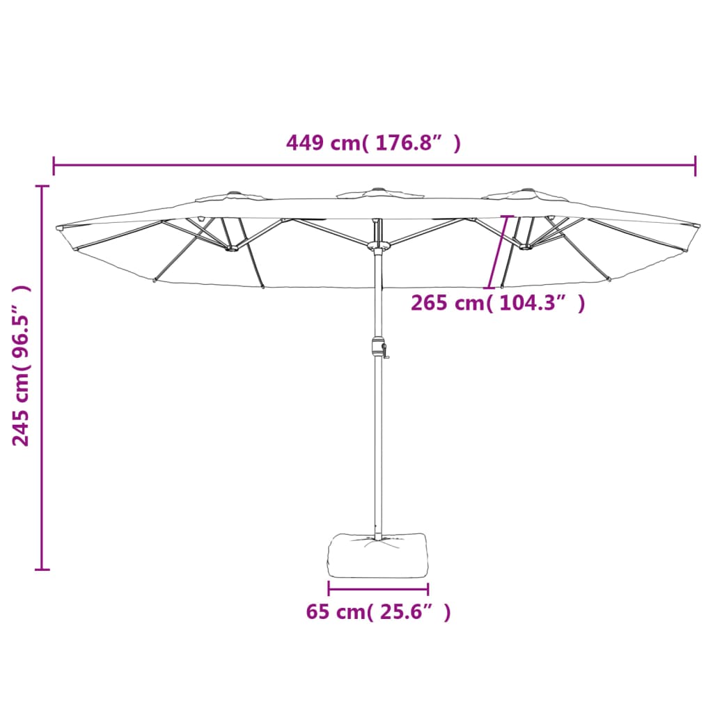 Ομπρέλα Κήπου με Διπλή Κορυφή και LED Taupe 449 x 245 εκ. 10