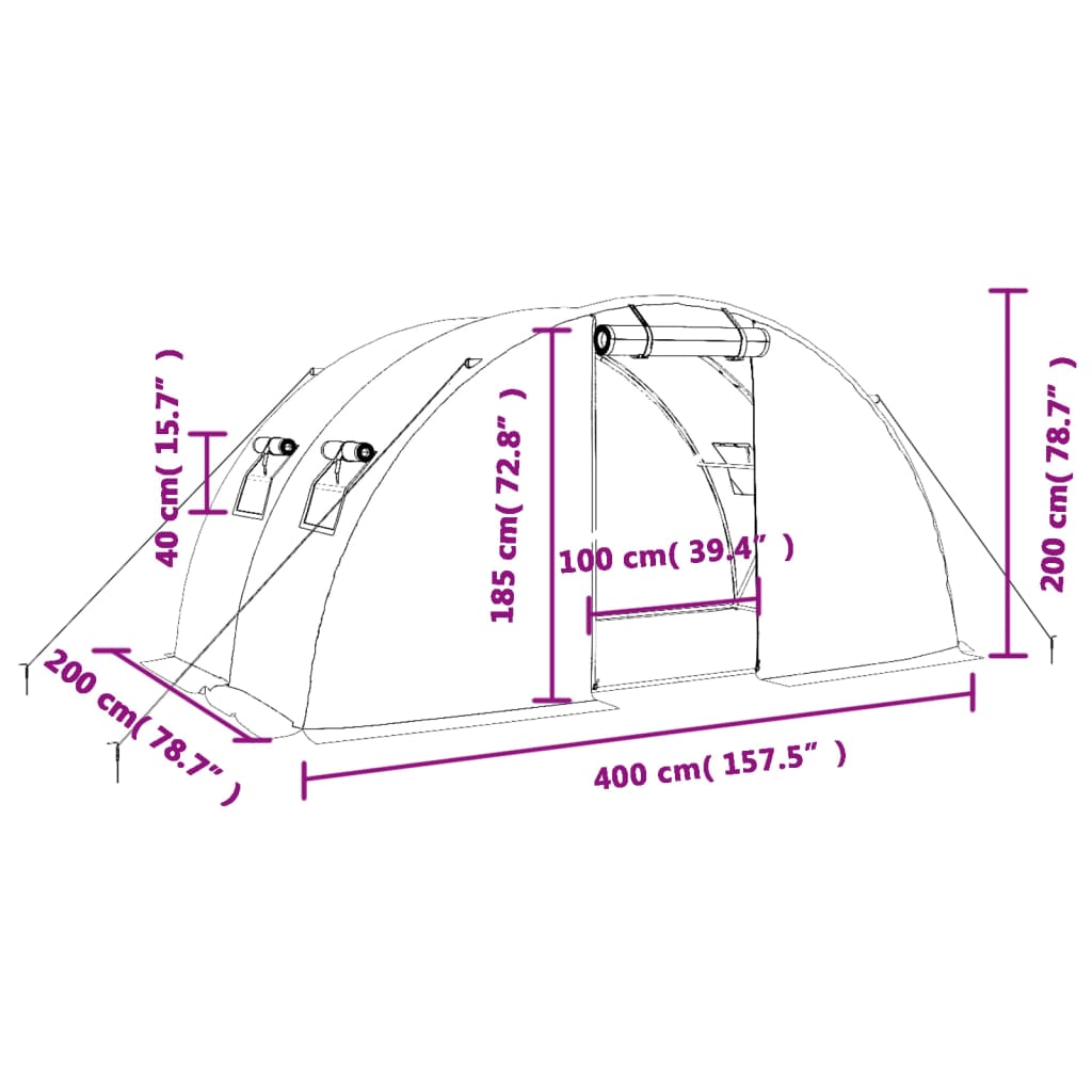 Θερμοκήπιο με Ατσάλινο Πλαίσιο Λευκό 8 μ² 4 x 2 x 2 μ. 12