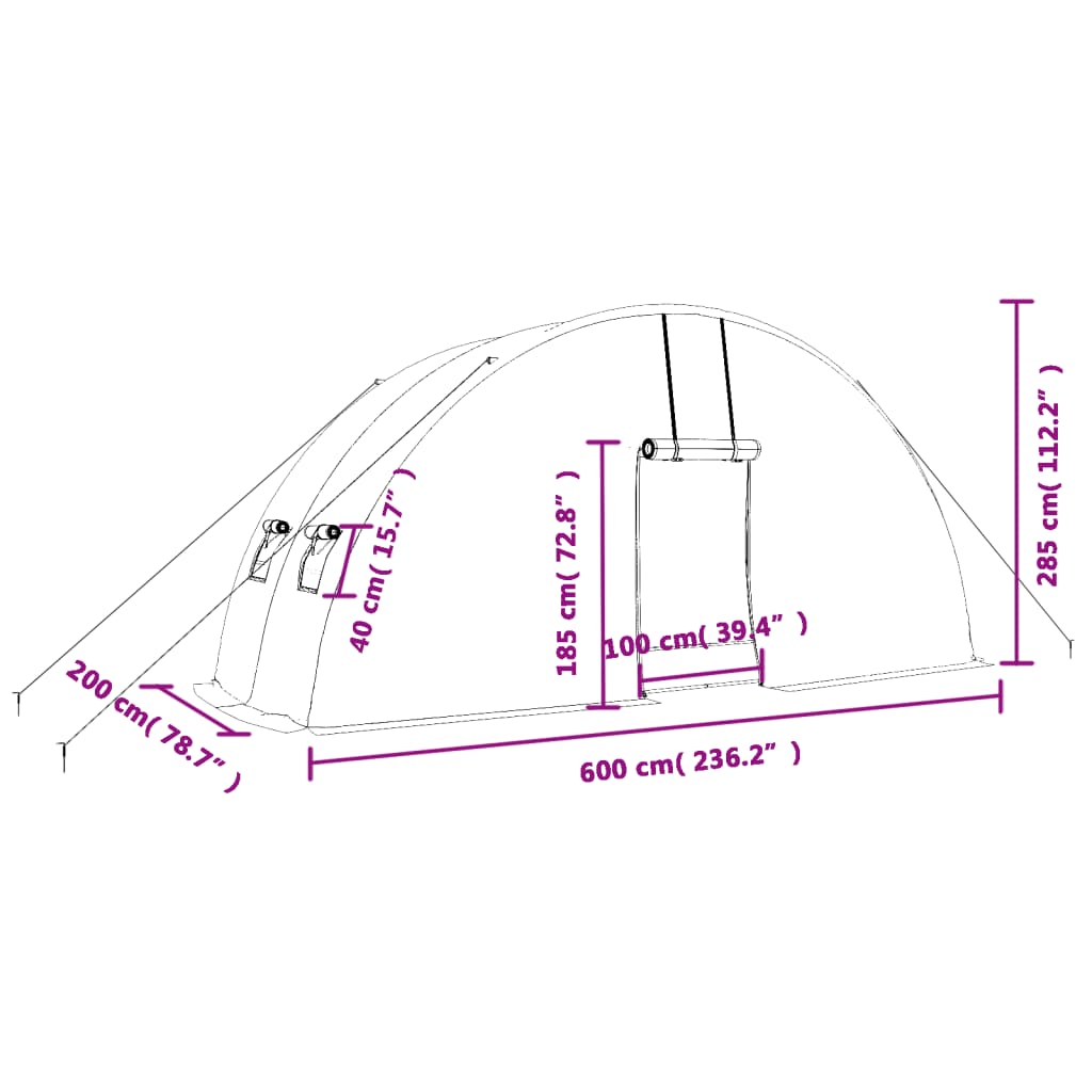 Θερμοκήπιο με Ατσάλινο Πλαίσιο Πράσινο 12 μ² 6 x 2 x 2,85 μ. 12