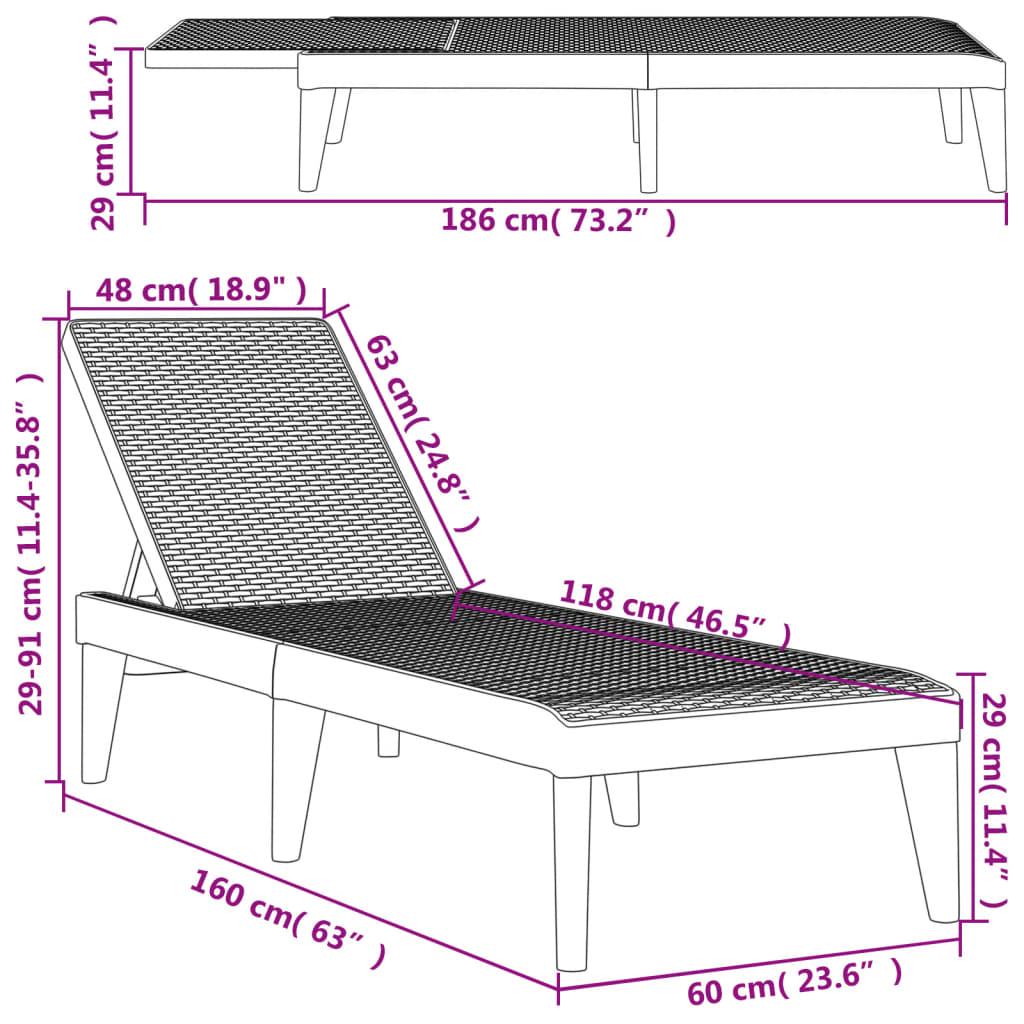 Ξαπλώστρα Γκρι 186 x 60 x 29 από Πολυπροπυλένιο 10