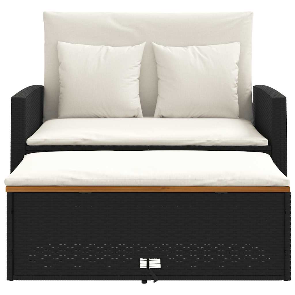 Καναπές Κήπου Διθέσιος Μαύρο Συνθετικό Ρατάν/Ακακία + Μαξιλάρια 6