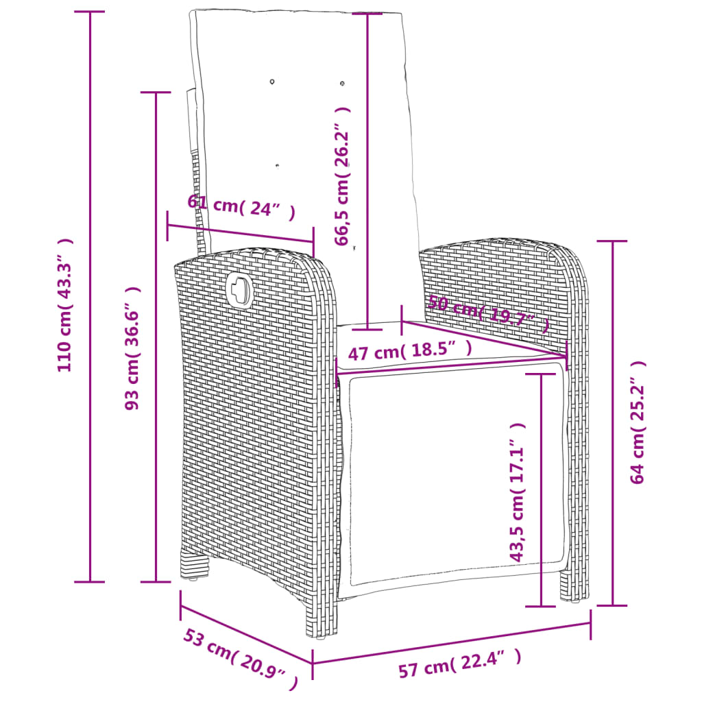 Καρέκλες Κήπου Ανακλινόμενες 2 τεμ. Μπεζ Συνθ. Ρατάν & Υποπόδιο 11