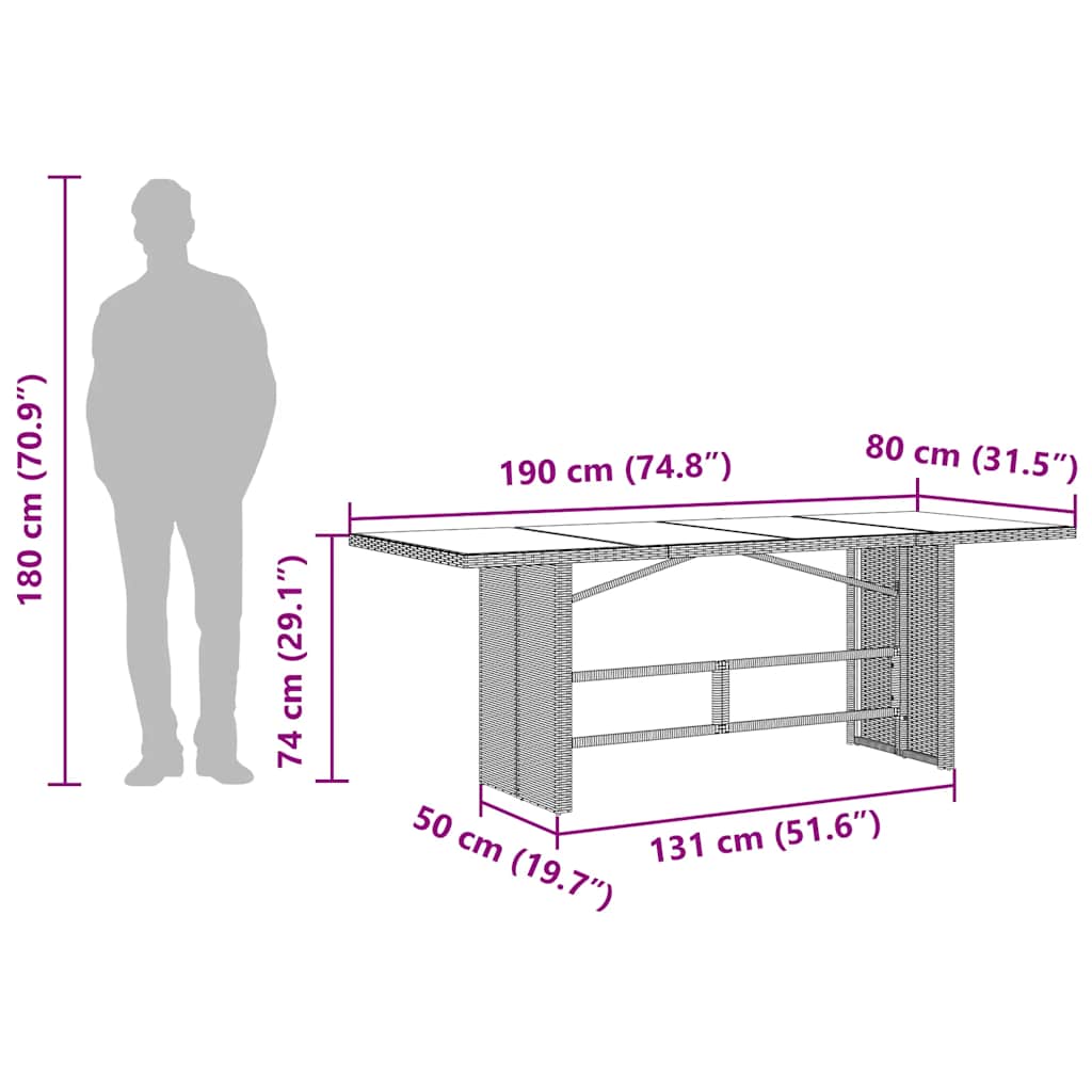 Τραπέζι Κήπου με Γυάλινη Επιφάνεια Μαύρο 190x80x74 εκ. Ρατάν 10