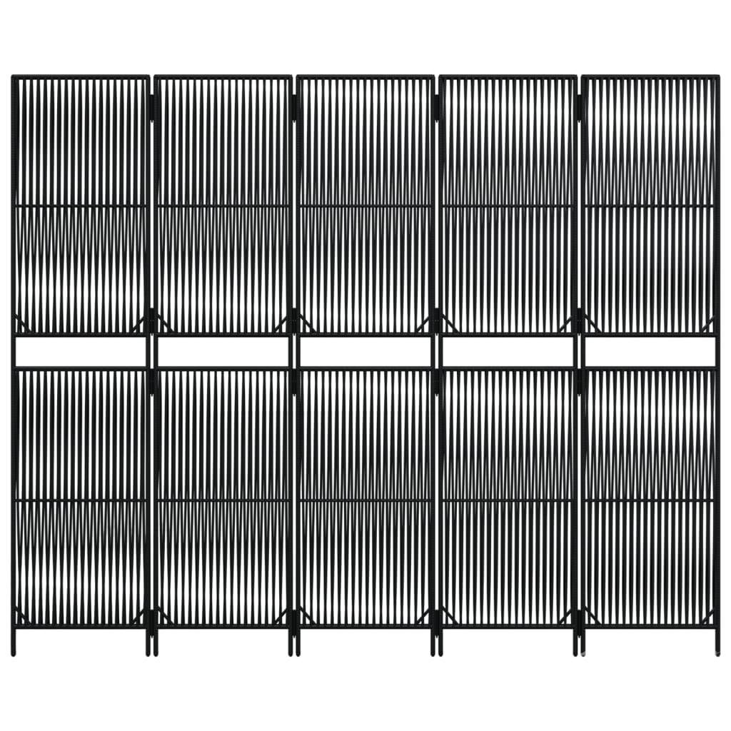 Διαχωριστικό Δωματίου 5 Πάνελ Μαύρο από Συνθετικό Ρατάν 5