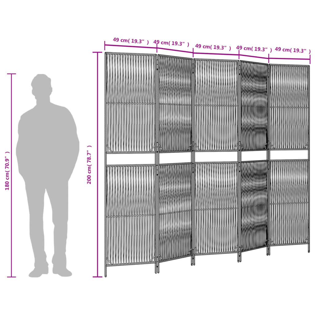Διαχωριστικό Δωματίου 5 Πάνελ Μαύρο από Συνθετικό Ρατάν 9