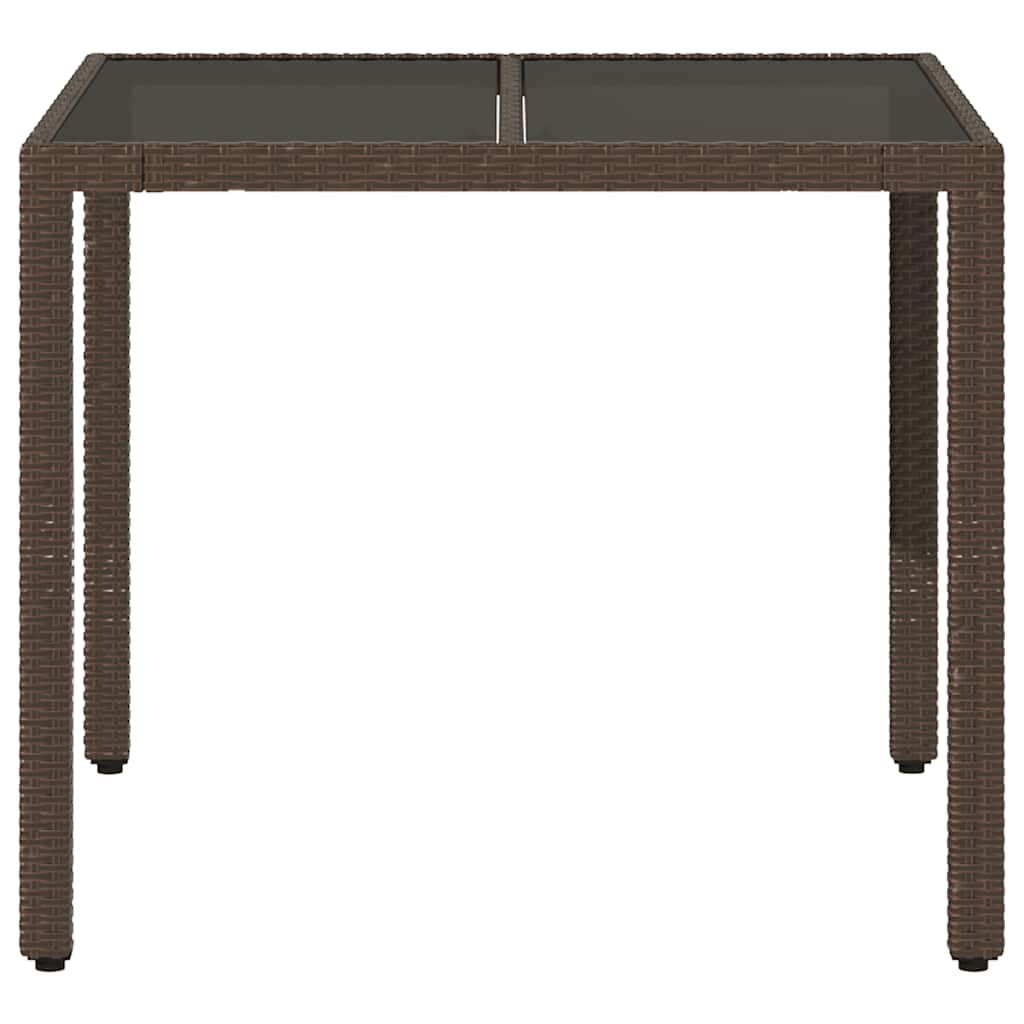 Τραπέζι Κήπου με Γυάλινη Επιφάνεια Καφέ 90x90x75 εκ Συνθ. Ρατάν 4