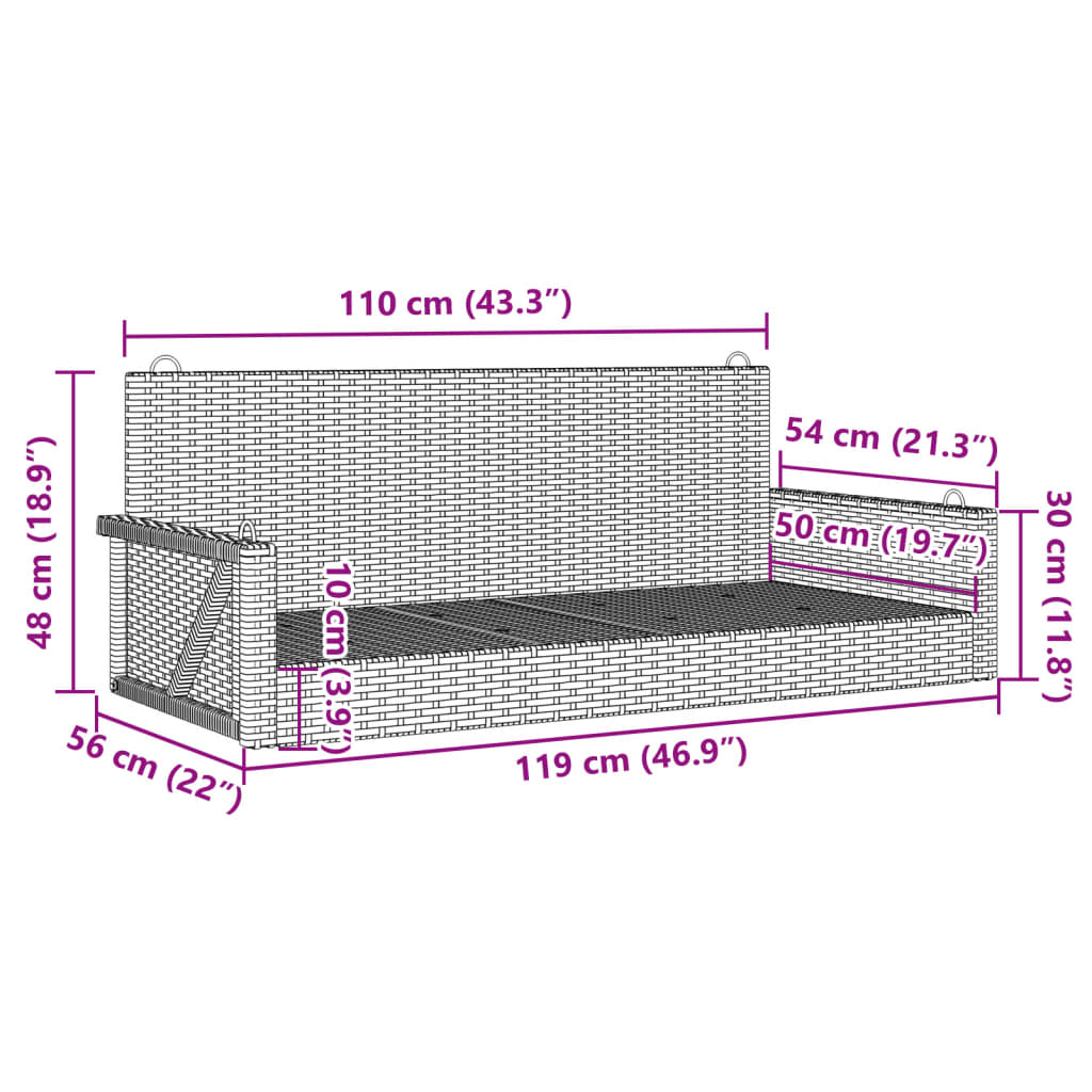 Παγκάκι Κούνια Μαύρο 119x56x48 εκ. από Συνθετικό Ρατάν 9