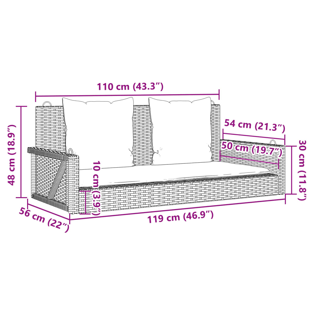 Παγκάκι Κούνια Καφέ 119x56x48 εκ. Συνθετικό Ρατάν με Μαξιλάρια 9
