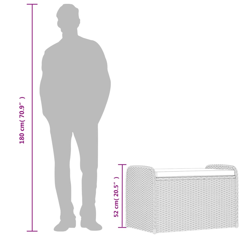 Παγκάκι Αποθήκευσης Καφέ 80x51x52 εκ. Συνθετικό Ρατάν Μαξιλάρι 10