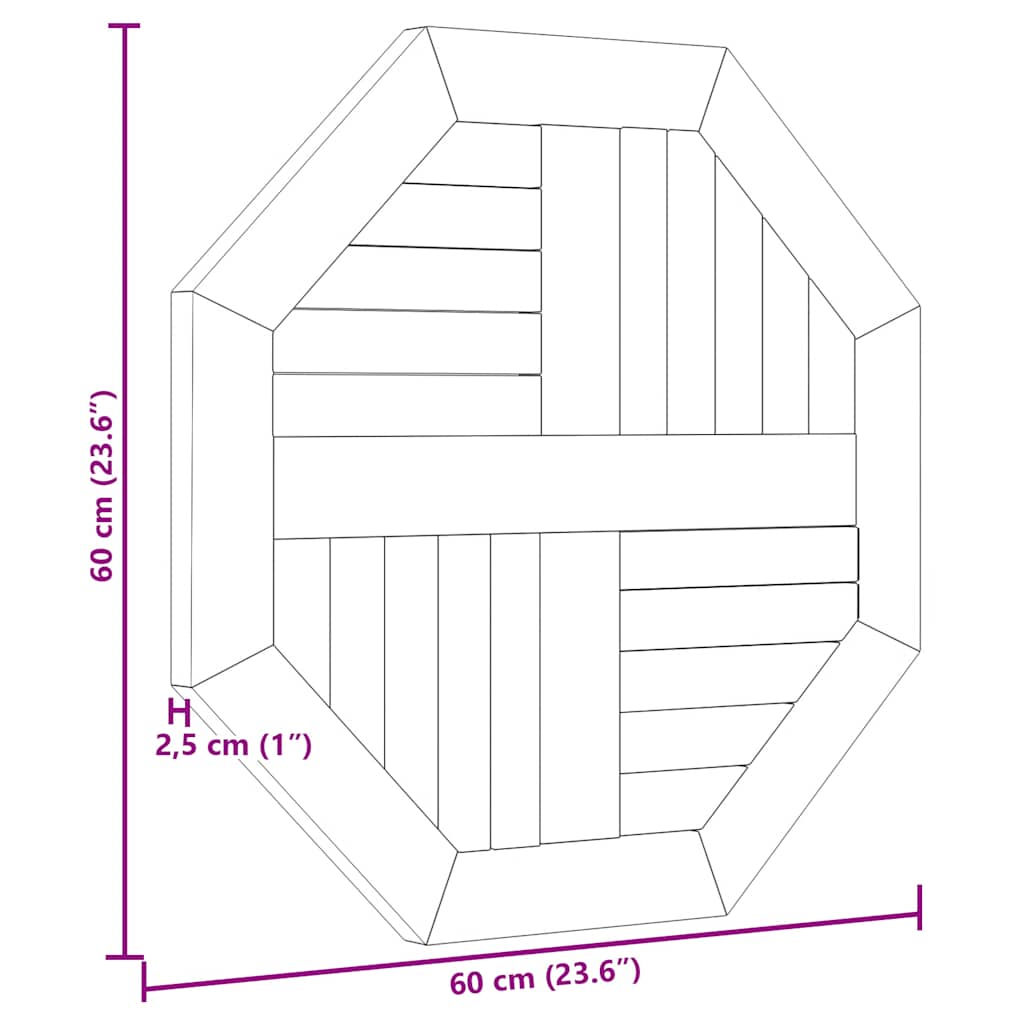 Επιφάνεια Τραπεζιού Οκτάγωνη 60x60x2,5 εκ. Μασίφ Ξύλο Teak 7