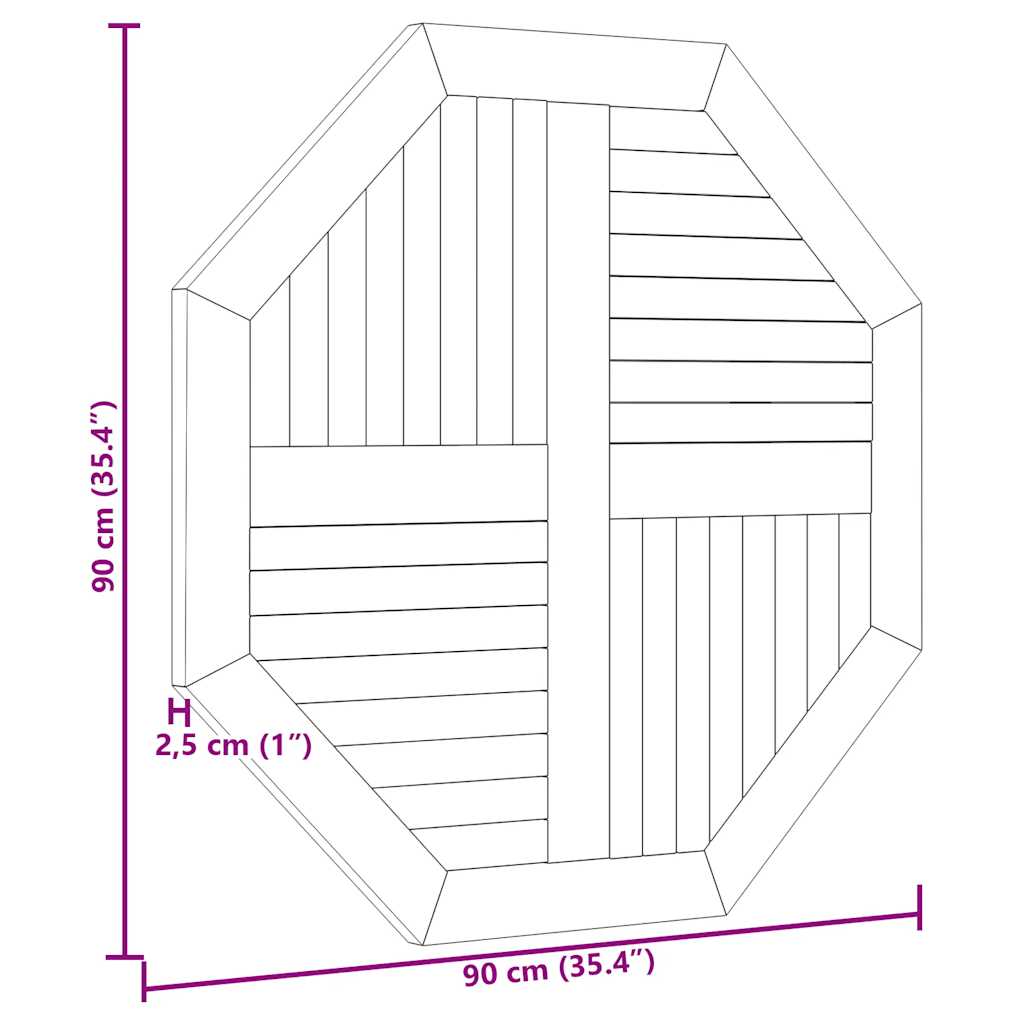 Επιφάνεια Τραπεζιού Οκτάγωνη 90x90x2,5 εκ. Μασίφ Ξύλο Teak 7