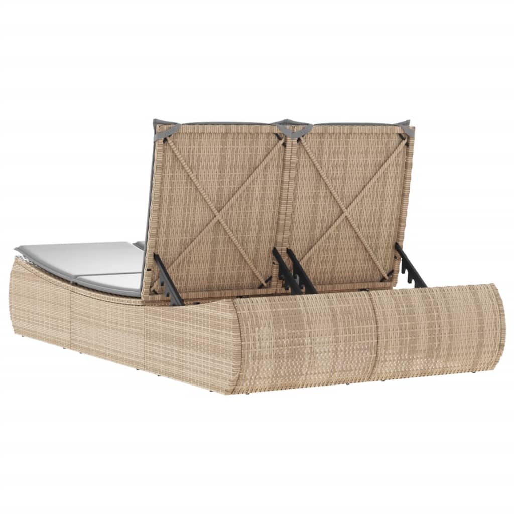Ξαπλώστρα Διπλή Μπεζ από Συνθετικό Ρατάν με Μαξιλάρια 6