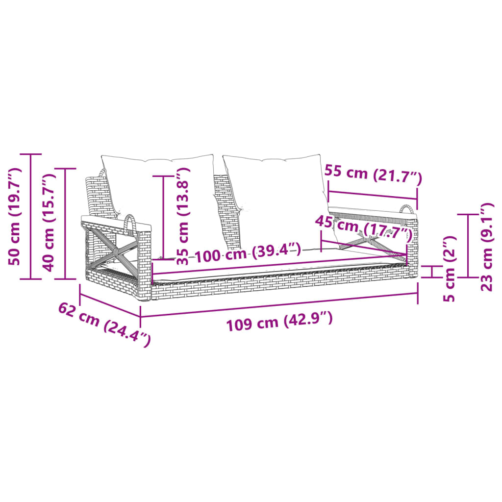 Παγκάκι Κουνιστό Μπεζ 109x62x40εκ. Συνθετικό Ρατάν με Μαξιλάρια 9