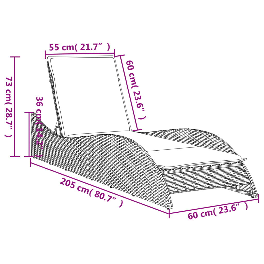 Ξαπλώστρα Καφέ 60x205x73 εκ. από Συνθετικό Ρατάν με Μαξιλάρι 9