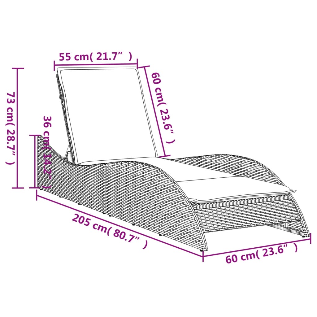 Ξαπλώστρα Μπεζ 60x205x73 εκ. από Συνθετικό Ρατάν με Μαξιλάρι 9