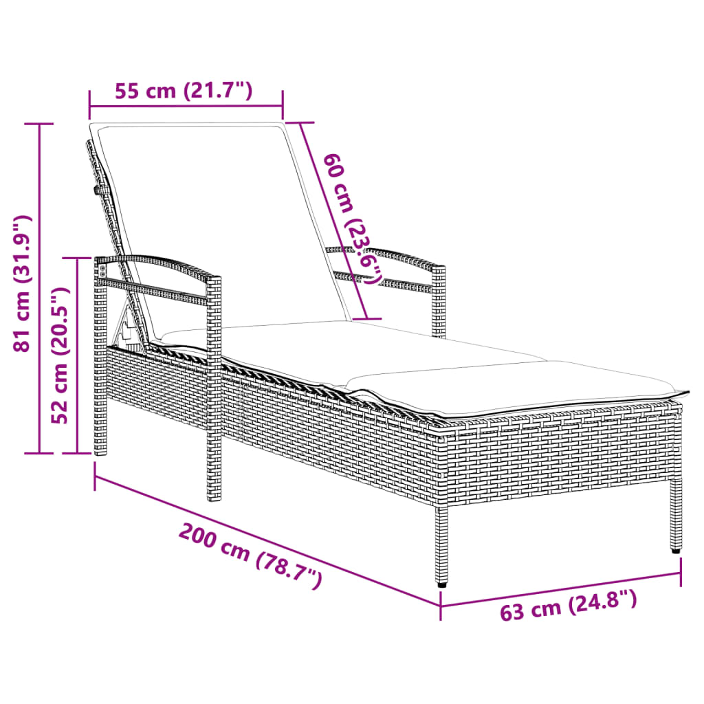 Ξαπλώστρα Καφέ 63x200x81 εκ. από Συνθετικό Ρατάν με Μαξιλάρι 9