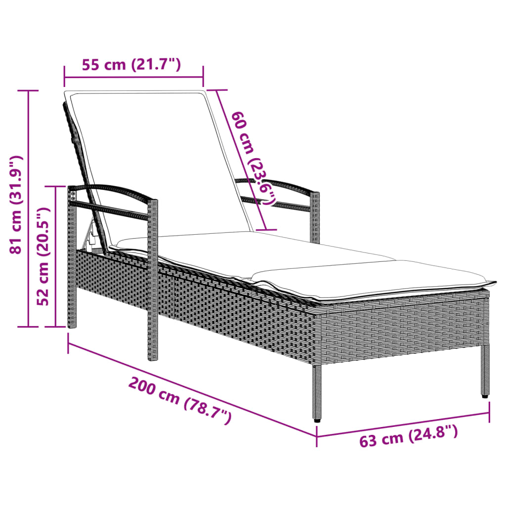 Ξαπλώστρα Αν. Γκρι 63x200x81 εκ. Συνθετικό Ρατάν με Μαξιλάρι 9