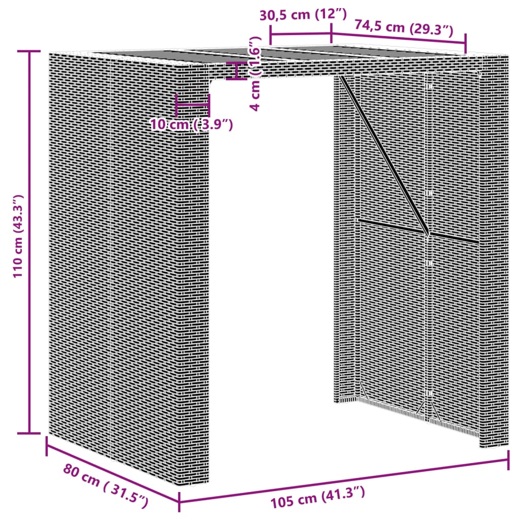 Τραπέζι Μπαρ Κήπου Επιφ. Ακακίας Γκρι 105x80x110εκ. Συνθ. Ρατάν 11